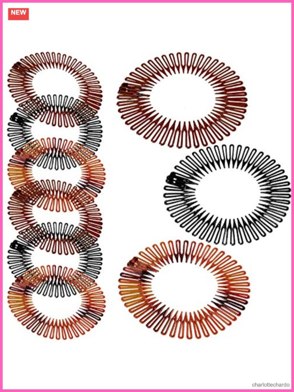 9 Pc Full Circle Stretch Comb Headbands Flex Plastic Teeth Hair Accessories
